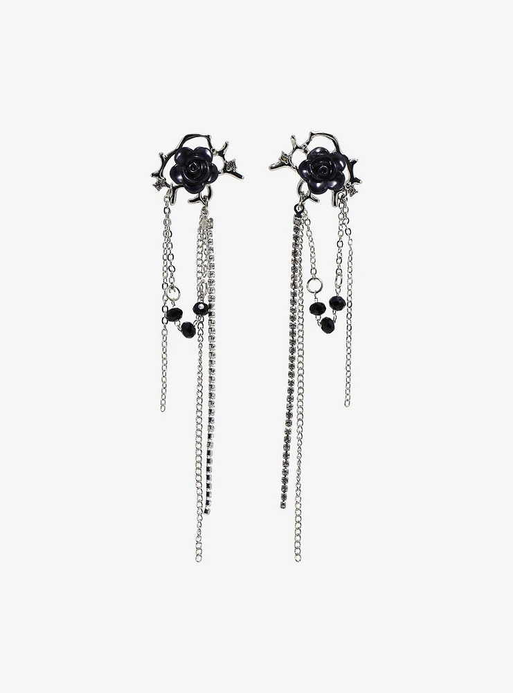 Sweet Society Black Rose Bling Drop Earrings