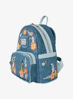 Loungefly Disney Dogs and Cats Floral Denim Fringe Mini Backpack
