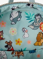 Loungefly Disney Dogs and Cats Floral Denim Fringe Mini Backpack