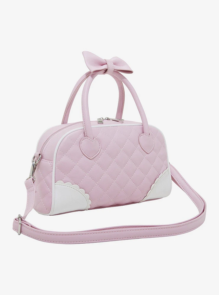 Pink Quilted Heart Bow Bowler Handbag