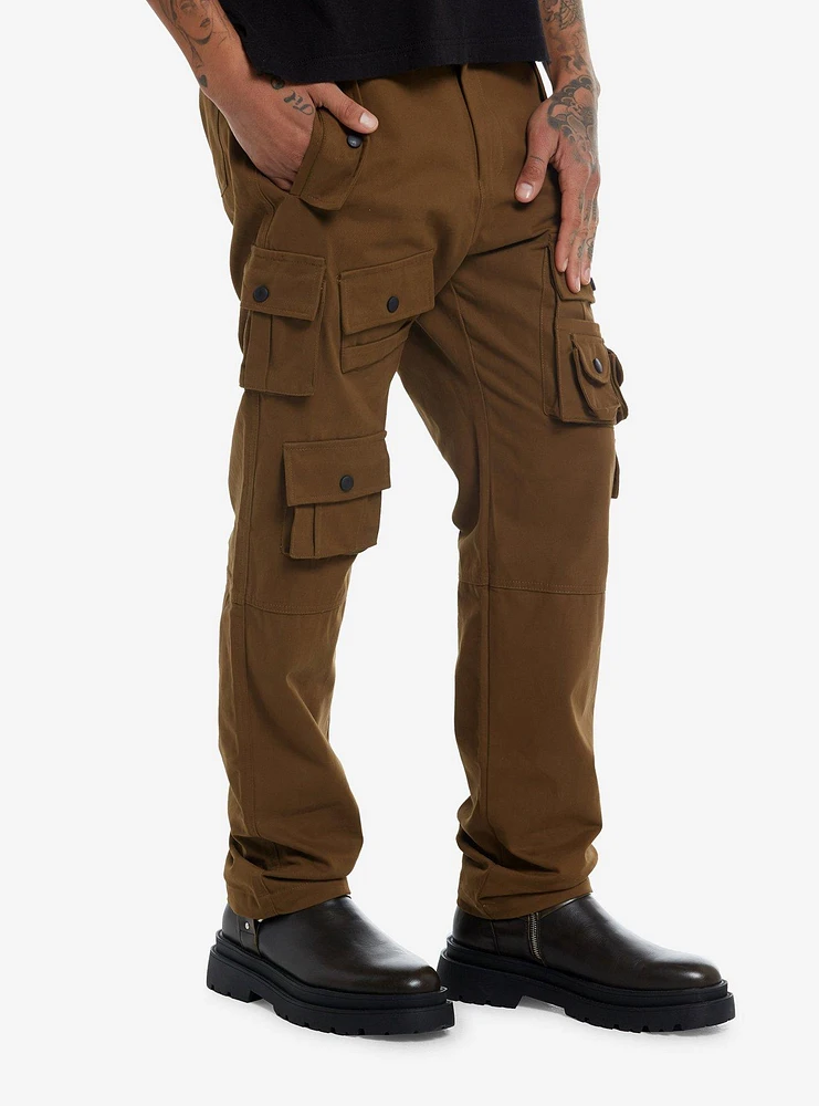 Brown Multi-Pocket Cargo Pants With Belt