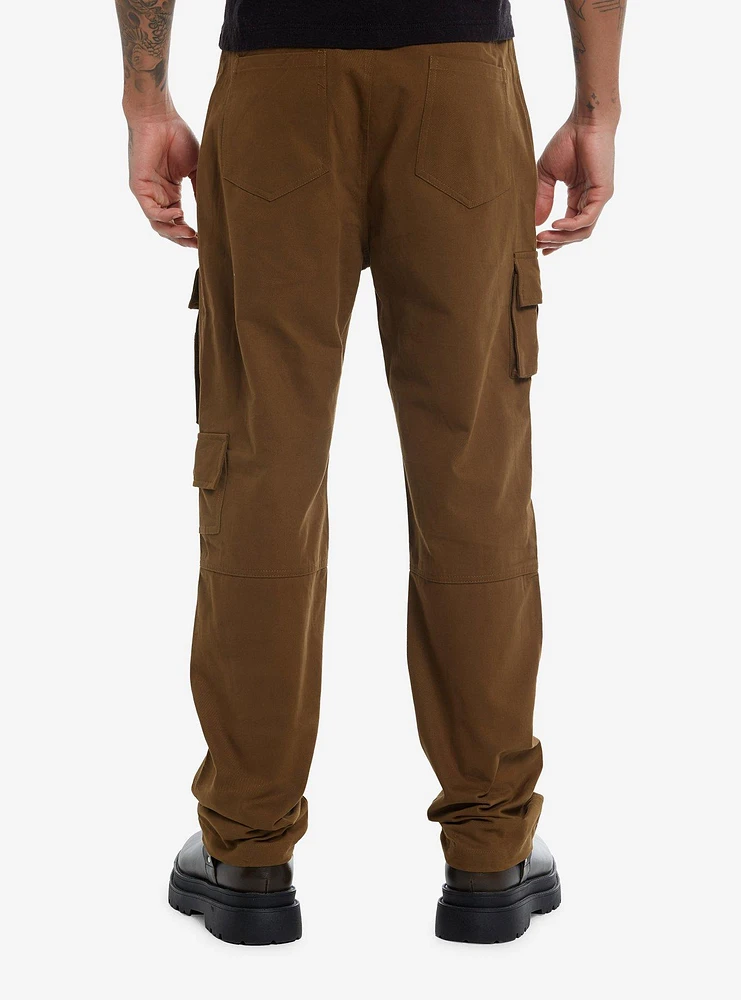 Brown Multi-Pocket Cargo Pants With Belt