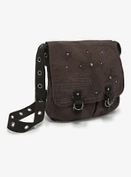 Gothic Cross & Filigree Studded Messenger Bag