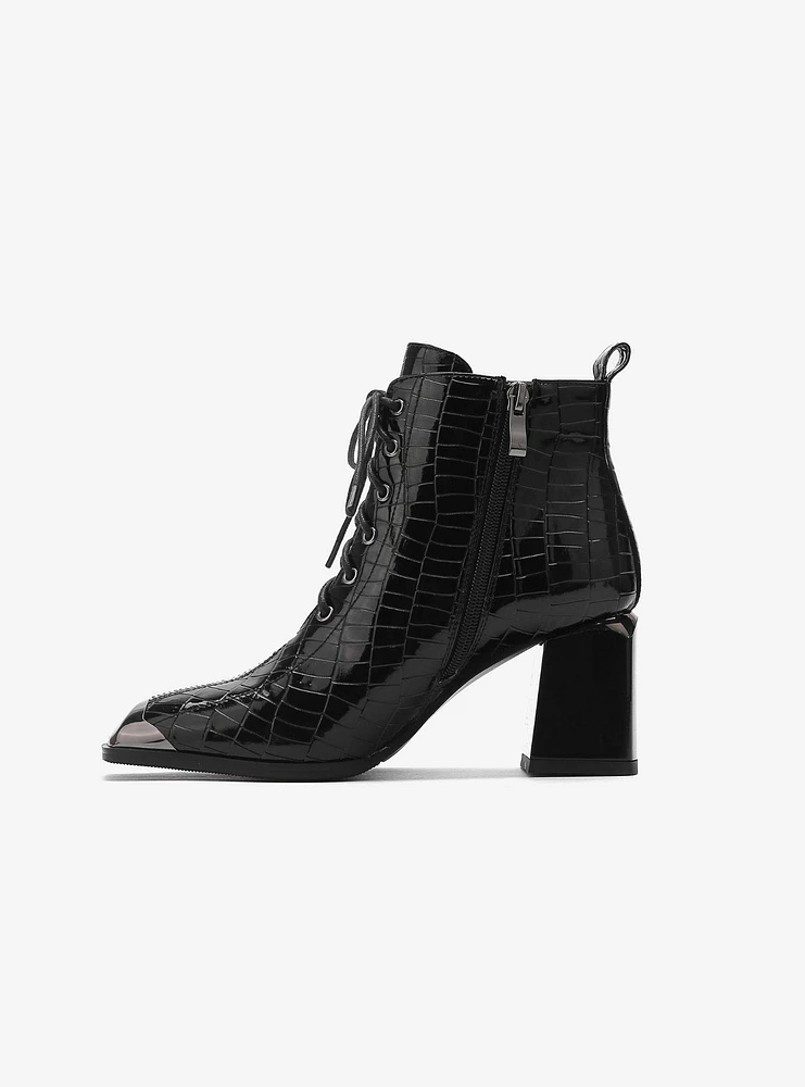 Fantastic Croc Patent Lace-Up Bootie