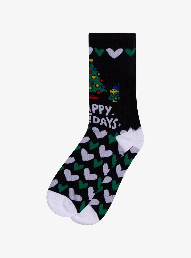 Peanuts Snoopy Woodstock Happy Holiday Crew Socks