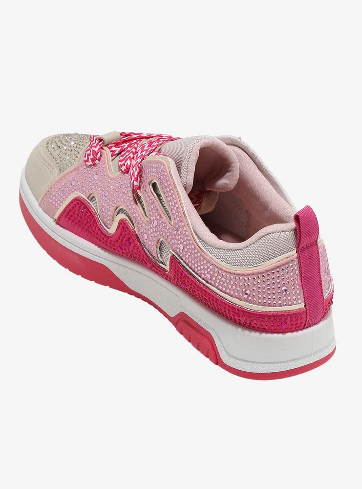 Yoki Pink & Beige Rhinestone Hunter Sneakers