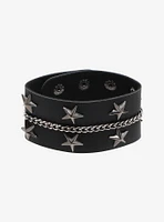 Star Stud Chain Faux Leather Cuff Bracelet