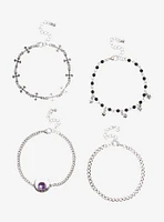 Cosmic Aura Purple Moon Cross Chain Bracelet Set