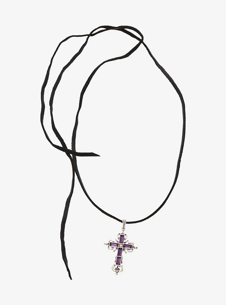 Cosmic Aura Purple Gem Cross Pendant Necklace