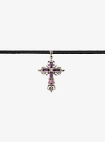 Cosmic Aura Purple Gem Cross Pendant Necklace