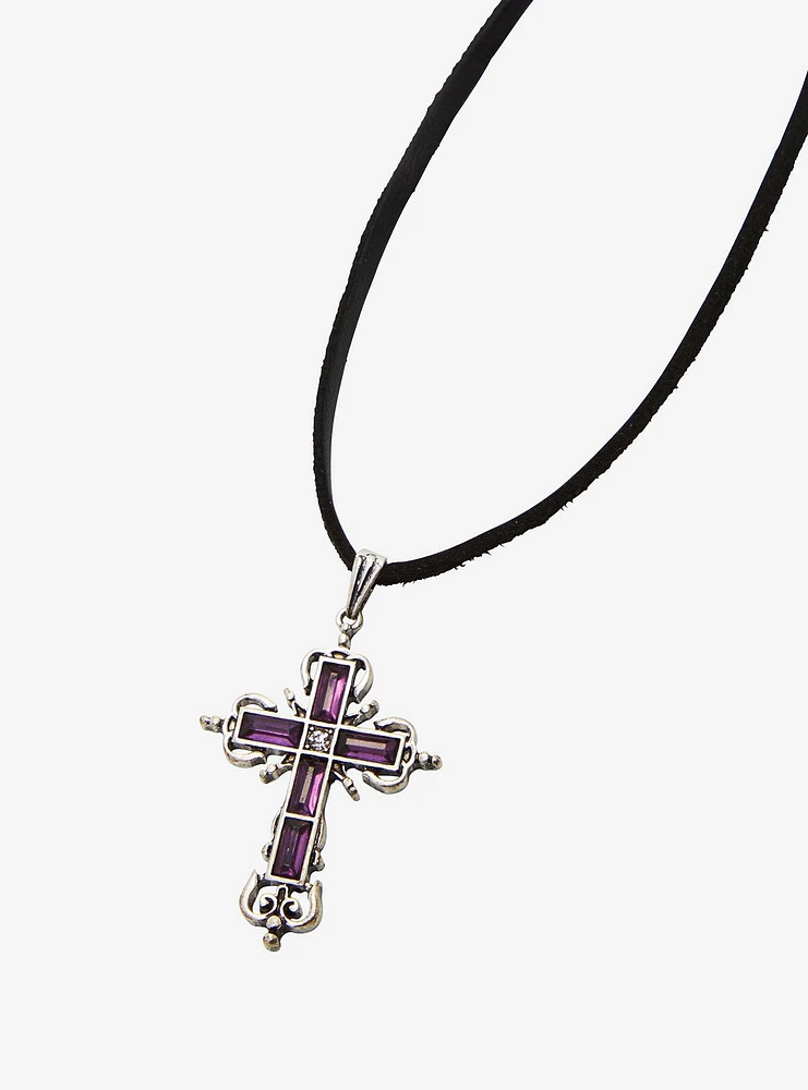 Cosmic Aura Purple Gem Cross Pendant Necklace