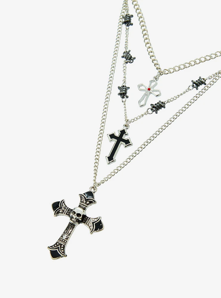 Gothic Cross Skull Layered Necklace