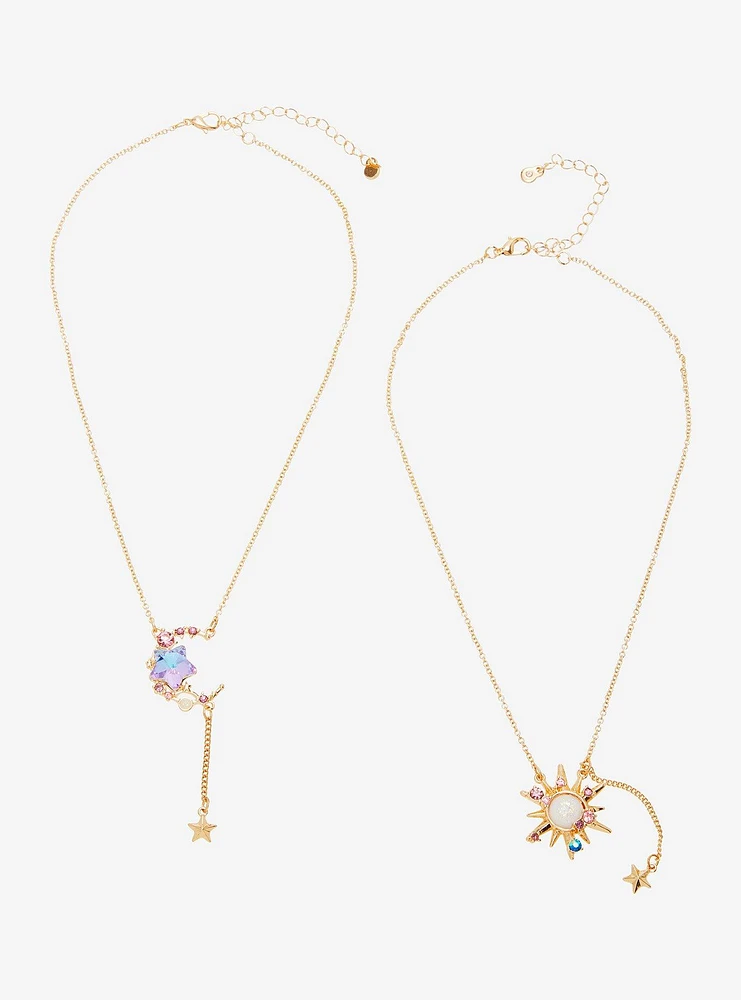 Cosmic Aura Opal Gem Moon Sun Best Friend Necklace Set