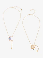 Cosmic Aura Opal Gem Moon Sun Best Friend Necklace Set