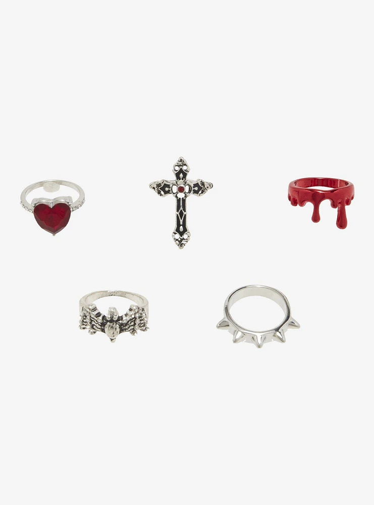 Cross Blood Heart Ring Set