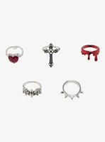 Cross Blood Heart Ring Set