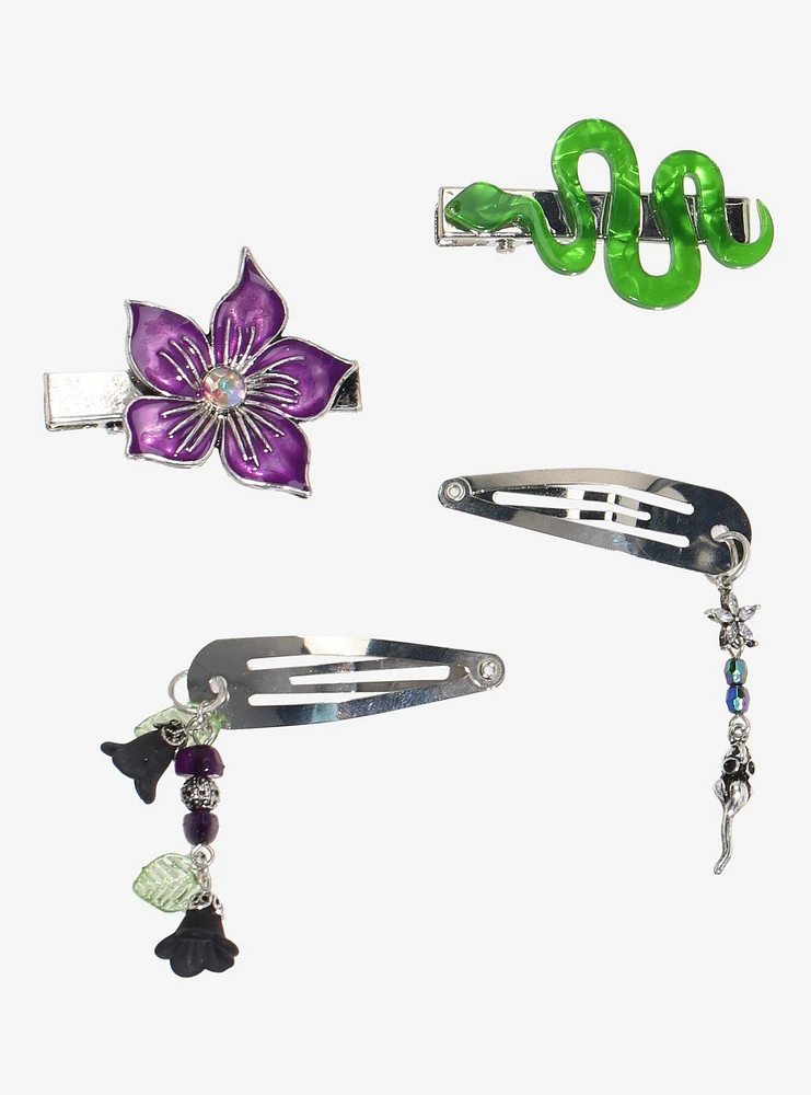 Thorn & Fable Snake Flower Charm Hair Clip Set