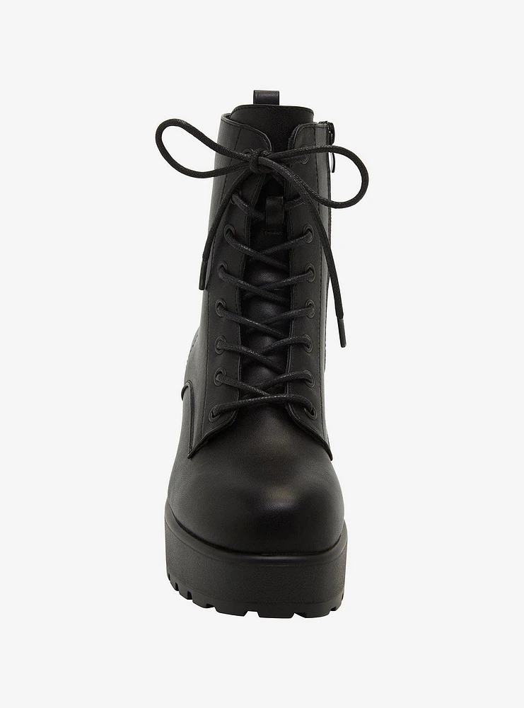 Koi Black Gin Heel Combat Boots