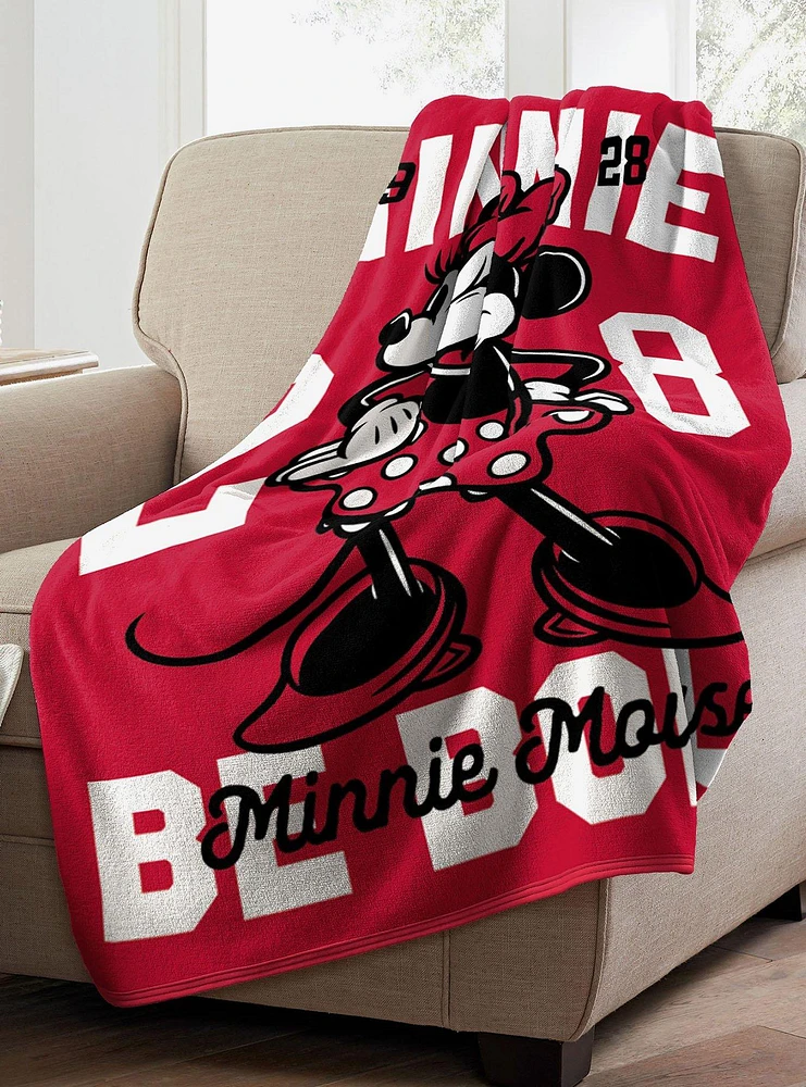 Disney Minnie Mouse Varsity Girl Micro Raschel Throw