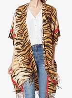 Tiger Print Fringe Kimono