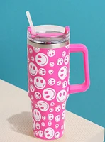 Pink Happy Face Printed 40oz Tumbler