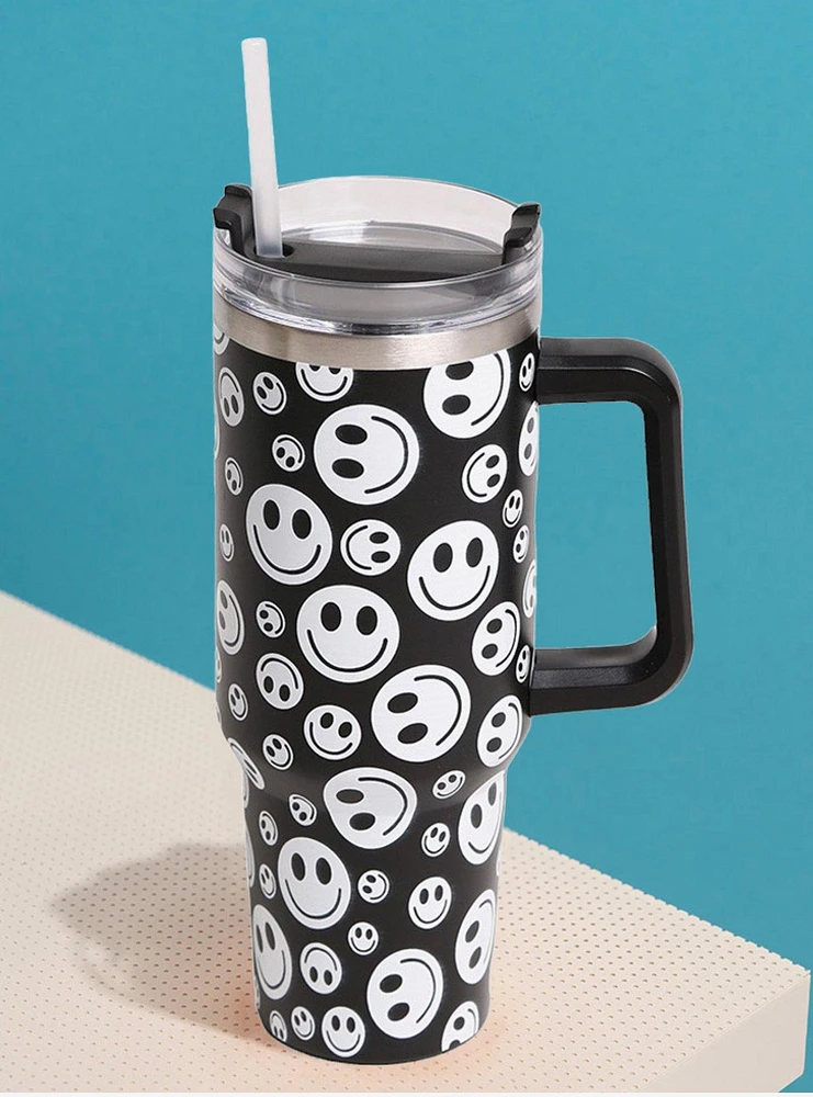 Black & White Happy Face Printed 40oz Tumbler