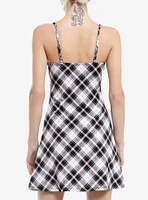 Black White & Pastel Pink Plaid Mini Dress