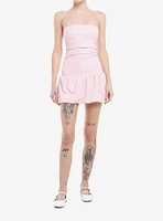 Pastel Pink Bubble Hem Mini Dress