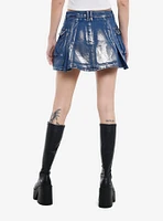 Silver Coated Blue Denim Cargo Skirt