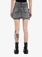 Faded Black Denim Cargo Skirt