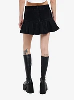 Black Denim Pleated Mini Skirt