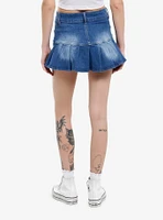 Faded Blue Denim Pleated Mini Skirt