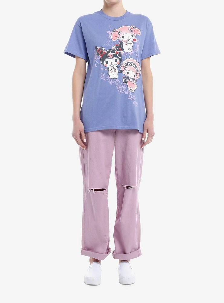 Kuromi My Melody & Sweet Piano Boyfriend Fit Girls T-Shirt