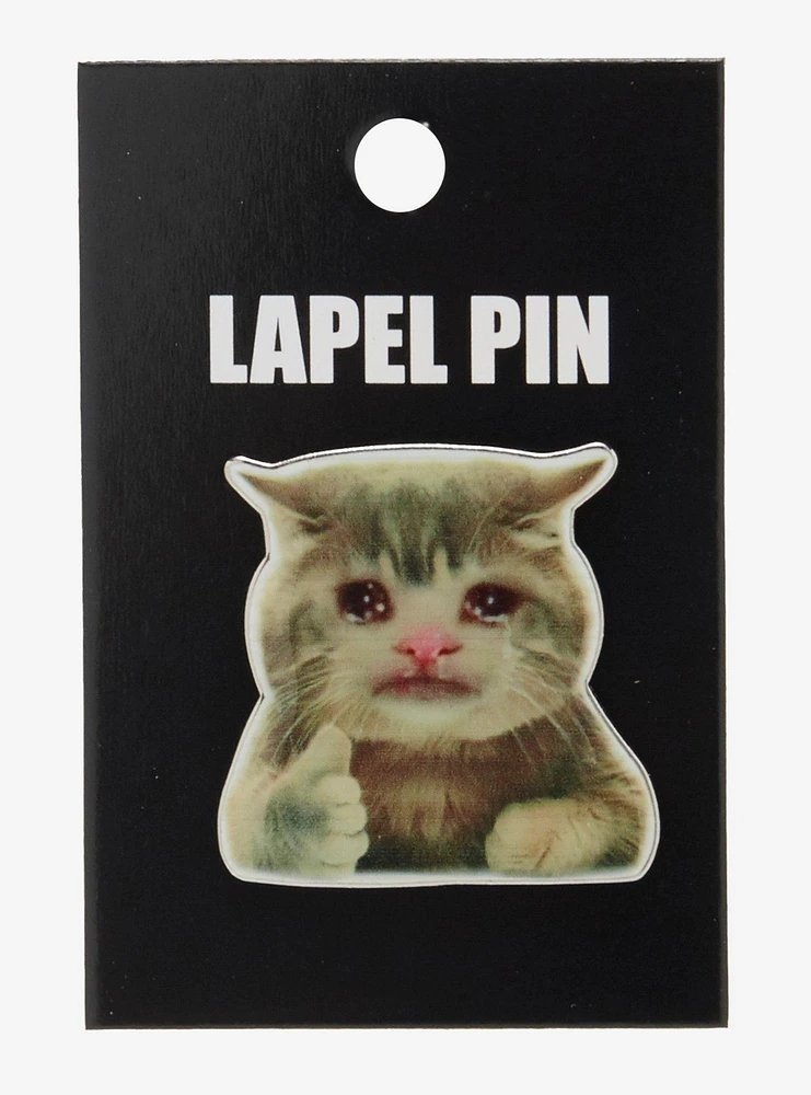 Crying Cat Thumbs Up Enamel Pin