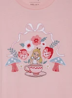 Disney Alice Wonderland Floral Embroidered Women's Plus T-Shirt - BoxLunch Exclusive