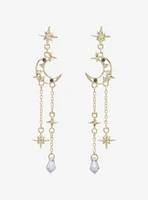 Cosmic Aura Crescent Moon Star Stud Drop Earrings