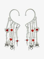 Spider Cross Red Heart Ear Cuff Set