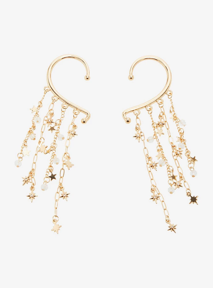 Cosmic Aura Star Pearl Drop Charm Ear Cuff Set