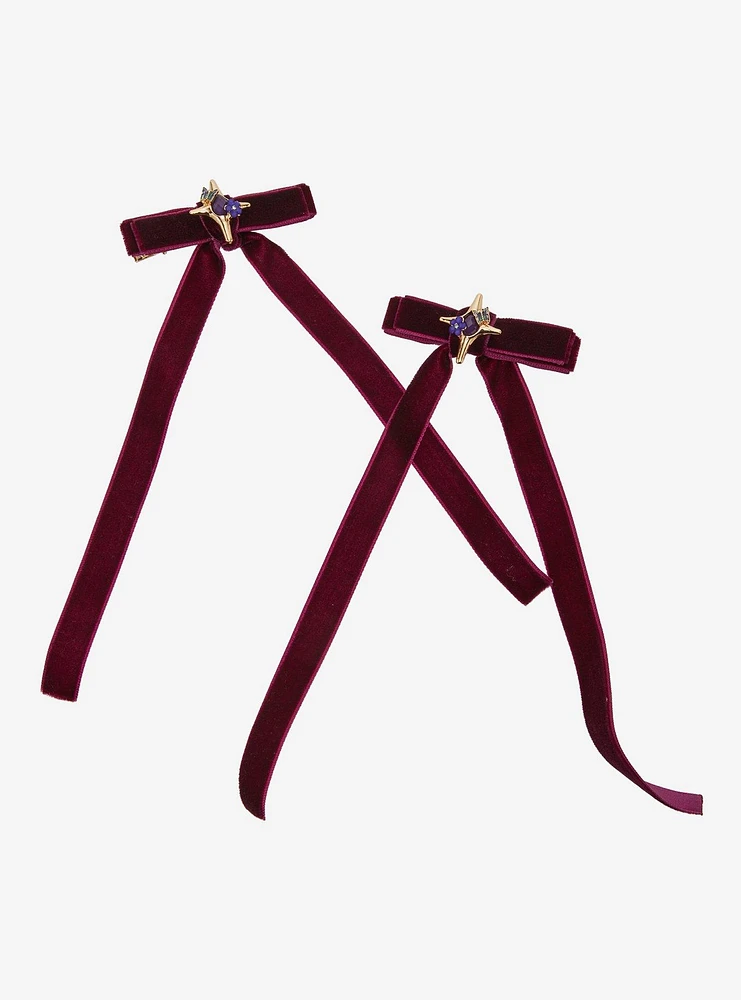 Thorn & Fable Star Burgundy Ribbon Hair Clip Set