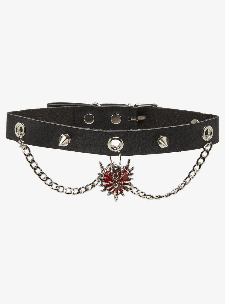 Spiky Spider Chain Stud Faux Leather Choker