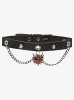 Spiky Spider Chain Stud Faux Leather Choker