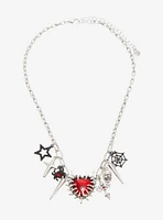 Spiky Red Heart Star Grunge Charm Necklace