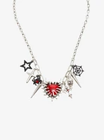 Spiky Red Heart Star Grunge Charm Necklace