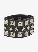 Pyramid Stud Star Faux Leather Bracelet Cuff