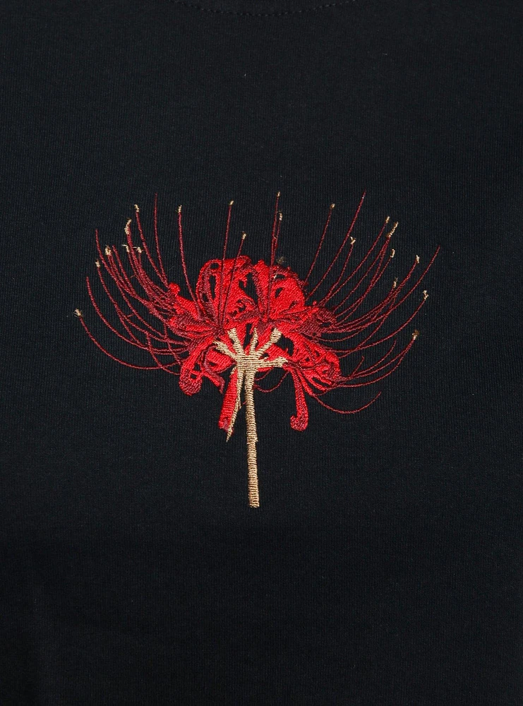 Spider Lily Embroidered Boxy Girls Crop T-Shirt