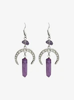 Cosmic Aura Faux Amethyst Crescent Moon Drop Earrings