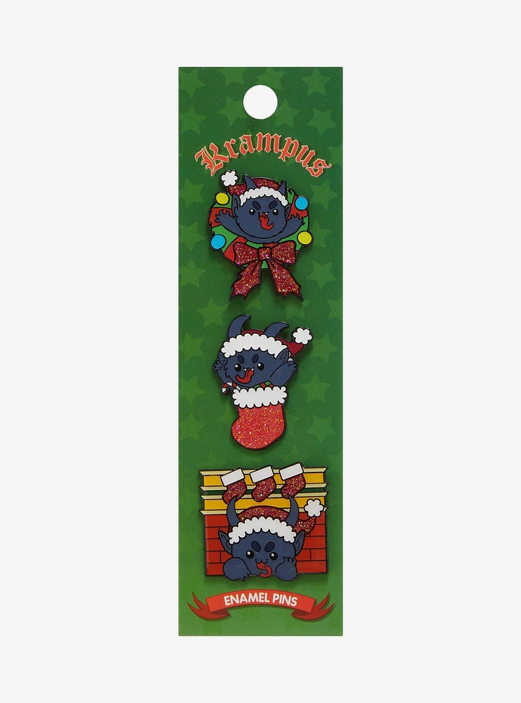 Krampus Chibi Glitter Enamel Pin Set