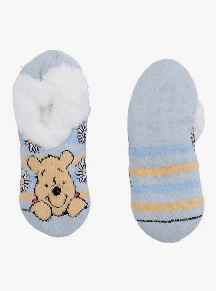 Disney Winnie The Pooh Floral Stripe Cozy Slipper Socks