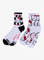 Hello Kitty Face Checkered Crew Socks 2 Pair