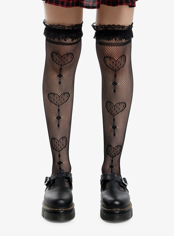 Black Heart Fishnet Thigh Highs